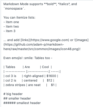 example usage of Markdown Mode for a life box